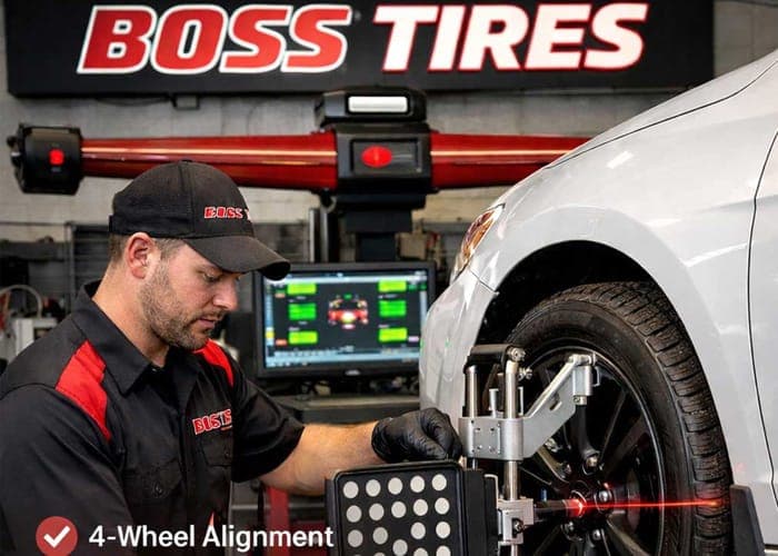 Technician mounting a tire during a seasonal changeover